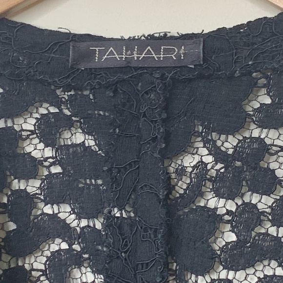 Tahari | Black Floral Embroidered Lace Sheer V-Neck Cardigan Jacket M - Picture 5 of 16